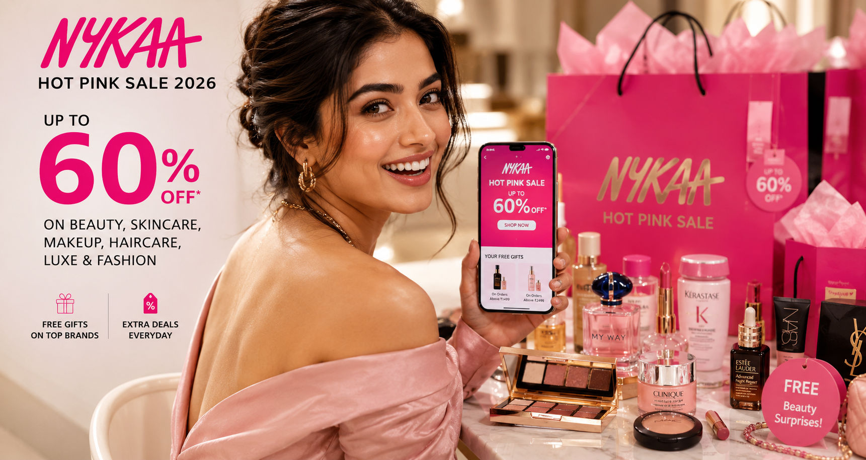 Nykaa Hot Pink Sale 2026: Up to 60% OFF on Beauty, Skincare, Makeup, Haircare, Luxe & Fashion