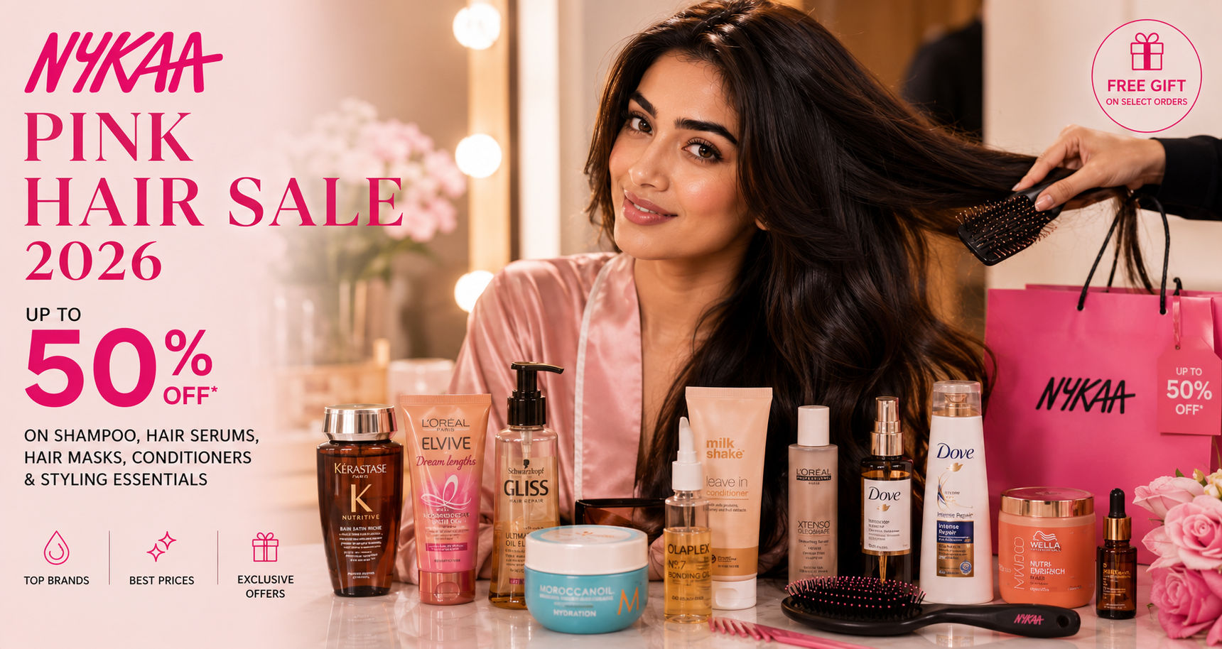 Nykaa Pink Hair Sale 2026: Up to 50% OFF on Shampoo, Hair Serums, Hair Masks, Conditioners & Styling Essentials