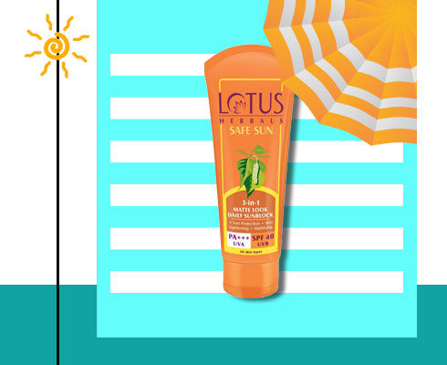 sun cream for oily skin- Lotus Herbals Safe Sun 3-In-1 Matte-Look Daily Sun Block Pa+++ Spf- 40