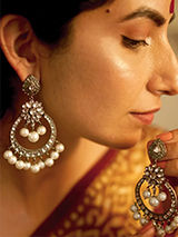 Silver Antique Pearl Chand Bali Earrings