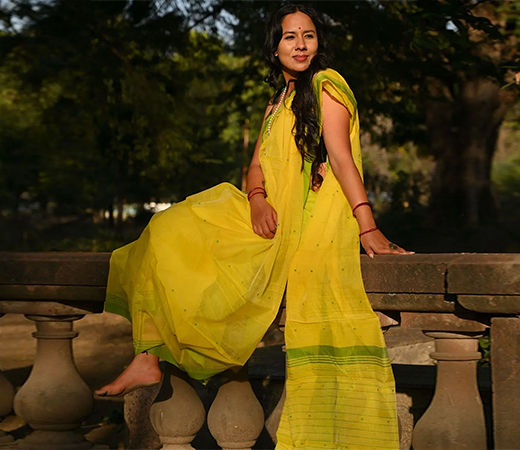 Yellow Bengal Cotton Saree with Unstitched Blouse