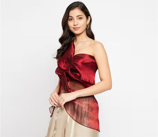 Pleated Top with Front Detailing-Maroon