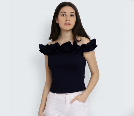 Navy Blue Solid Crop Top
