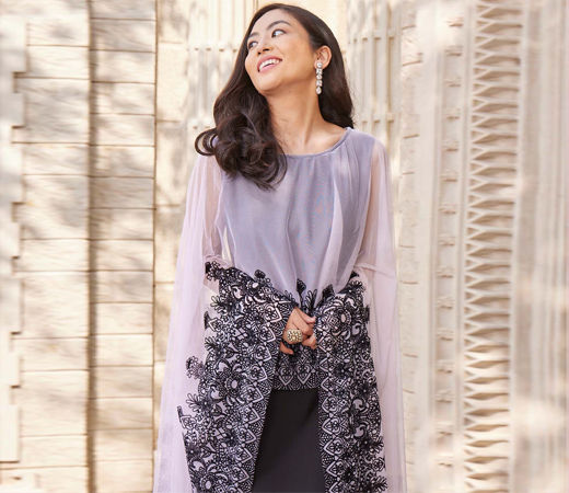 Black & Pink Cape Or Attached Dupatta Style Kurta
