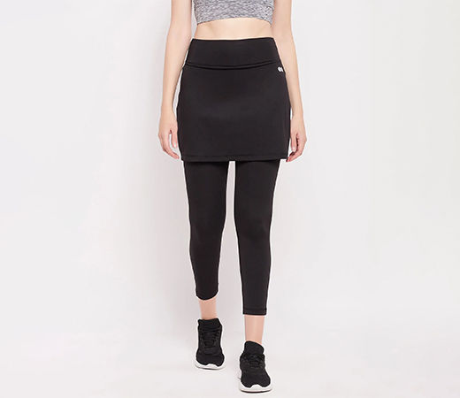 Snug-Fit High Rise Active Skirt with Attached Tights in Black