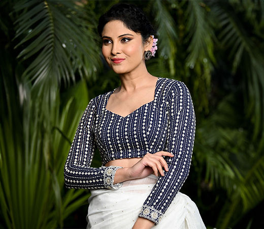 Navy Blue Embroidered Blouse