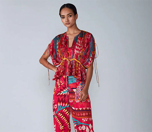 Micro Pleated Kaftan Blouse & Trousers (Set of 2)