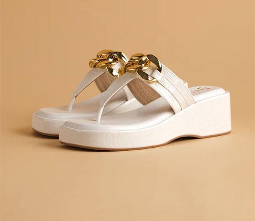 Embellished White Greta Wedges