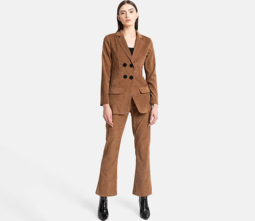 Brown Wing Lapel Collar Double Breasted Jacket