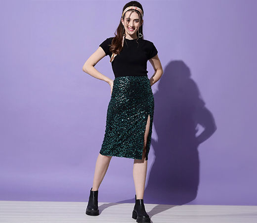 Green Sequin Pary Skirt