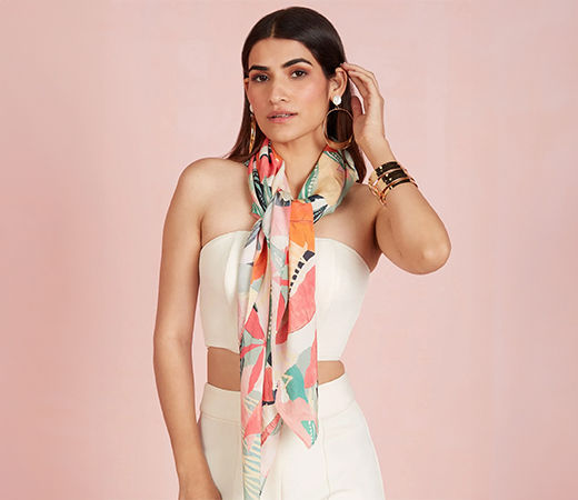 Multicolor Printed Tropical Floral Square Scarf
