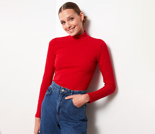 Straight Collar Long Sleeve Womens T-Shirt