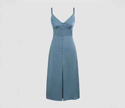 Satin Solid V-Neck Split Maxi Dress