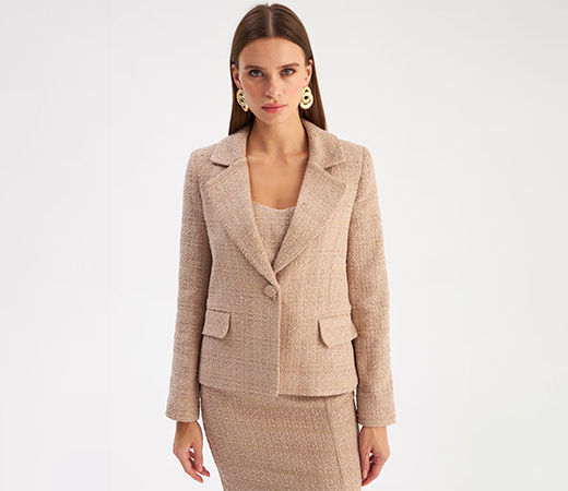 Beige Self Design Pattern Blazer