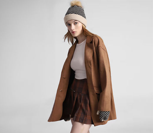 Faux Suede Long Blazer