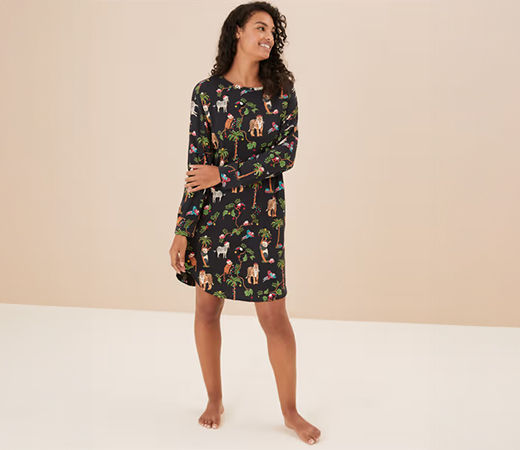 Marks & Spencer Women's Animal Print Family Christmas Short Nightdress