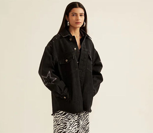 The Clothing Factory Black Embellished Oversized Denim Jacket