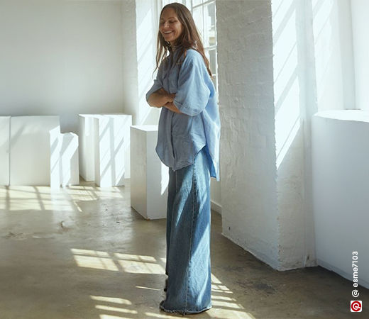 Oversized shirt on oversized denim
