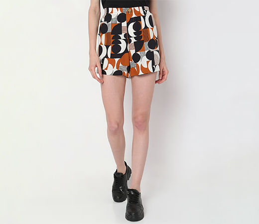 VERO MODA Abstract Print Brown Shorts
