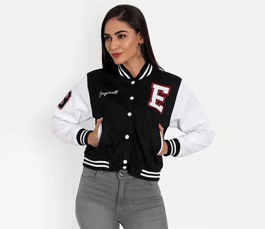 Emprall Black Crop Varsity Jacket