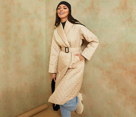 Styli Nude Quilted Knee Length Coat