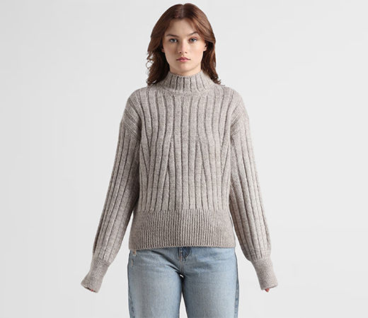 ONLY Grey cable knit high neck pullover