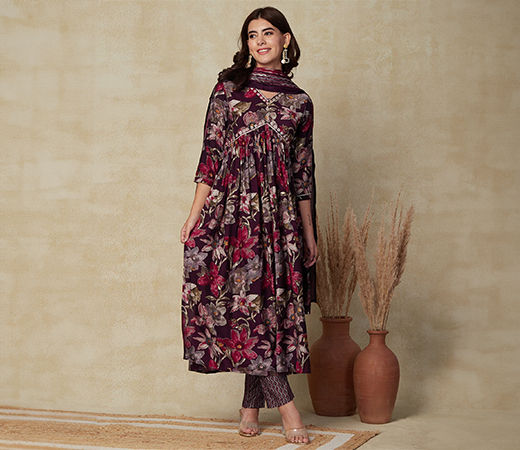 Fashor printed kurta with pants and dupatta 