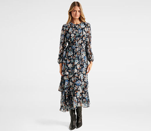  Forever New Black floral midi dress