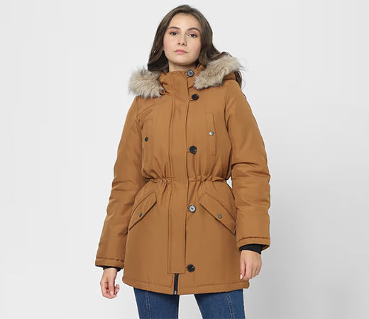  VERO MODA Brown Winter Hooded Parka Jacket