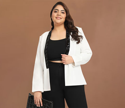 Martini White Plus Size Sequin Blazer
