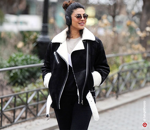 Priyanka Chopra wearing a fleece-lined jacket