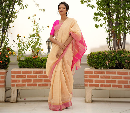 Unnati Silks Cream Pure Handloom Mangalgiri Cotton Saree