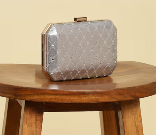 Label Ritu Kumar Silver Party Story Embellished Clutch