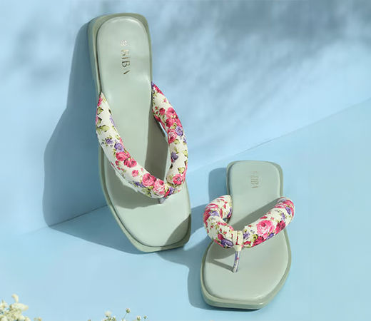 Biba Green Pu Printed Flip Flops