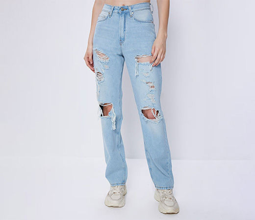 Cover Story Blue Ripped Straight Jeans