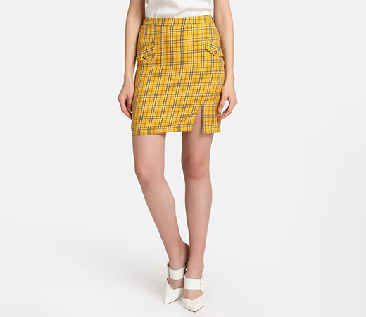 Yellow Checked Mini Skirt by Kazo