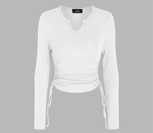 Round Neckline Drawstring Long Sleeve Tee by Cider