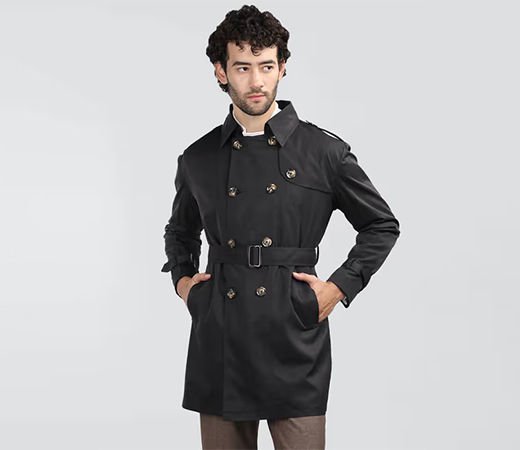 CHKOKKO Men Semi Winter Wear Trench Coat Olive Green