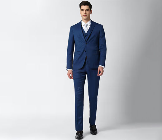 Peter England Elite Men Navy Blue Three Piece Suit