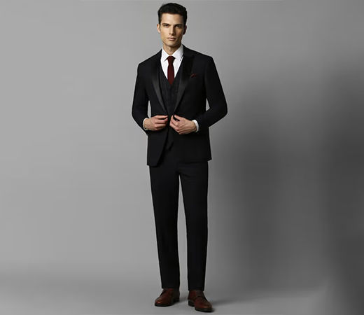 Louis Philippe Men Black Slim Fit Check Formal Three Piece Suit