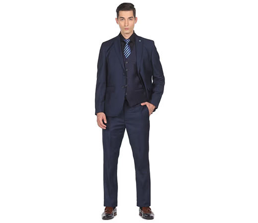 Arrow Men Dark Blue Notch Lapel Collar Three Piece Solid Suit