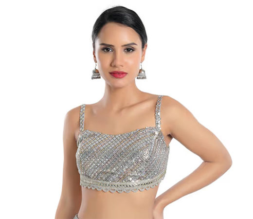 Women Grey Georgette Readymade Saree Blouse by SALWAR STUDIO