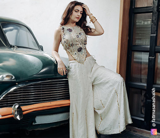 Fatima Sana Shaikh wearing an embroidered choli and sharara