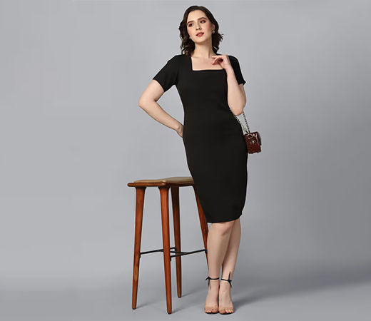 Powersutra Black Knit Midi Pencil Dress