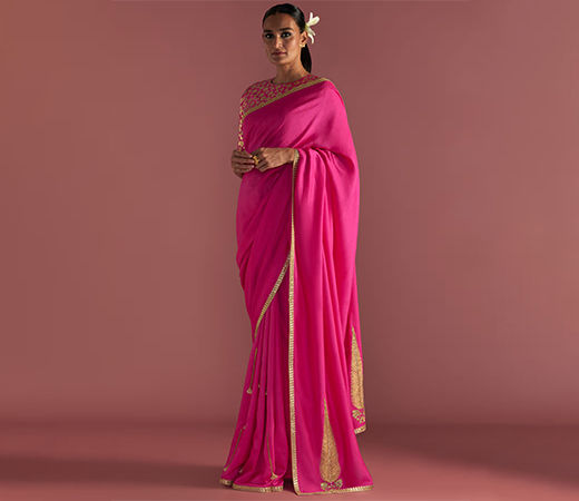  Masaba Magenta 'Paan-Patti' Saree with Unstitched Blouse