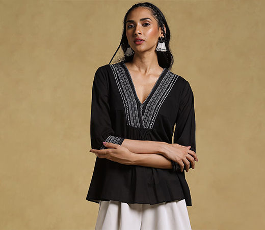 Ritu Kumar Black Gathered Kurti