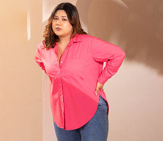 FabAlley Curve Hot Pink Cotton Shirt