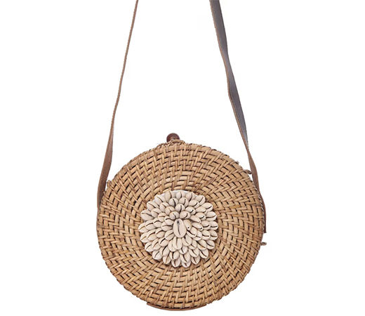  5 Elements by Radhika Gupta Beige Round Bamboo Wood With Kodi Embellished Bag