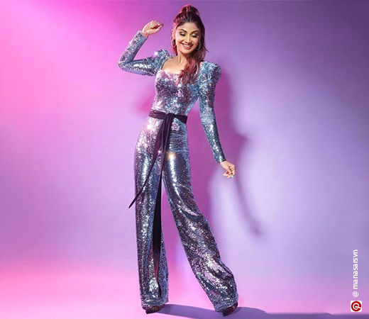 Shilpa Shetty wearing a sequined jumpsuit