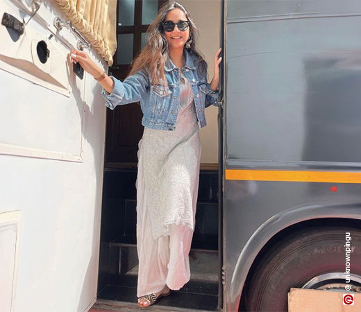 Prajakta Kohli wearing a chikankari kurta with a jacket